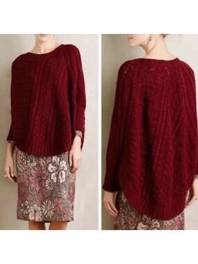 Anthro Angel of the North Poncho Sweater Size XS Burgundy Dolman Sleeve